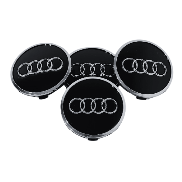 Set 4 Capace Jante Audi – 61mm, Negru cu Ramă Argintie