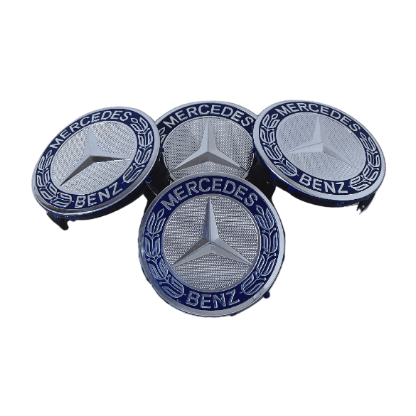 Set 4 Capace Jante Mercedes – 75mm, Albastru cu Argintiu