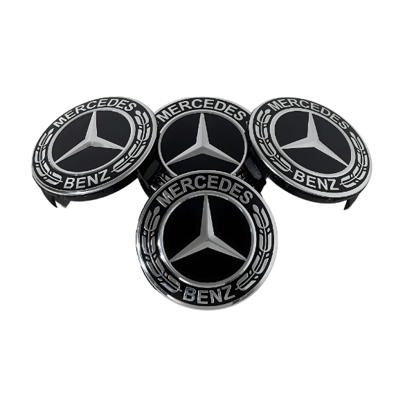 Set 4 Capace Jante Mercedes – 75mm, Negru cu Argintiu