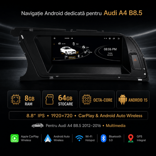 Navigatie_Android_Audi_A4_B8.5_CarPlay_Android_Auto_Wireless_8GB_RAM_Multimedia