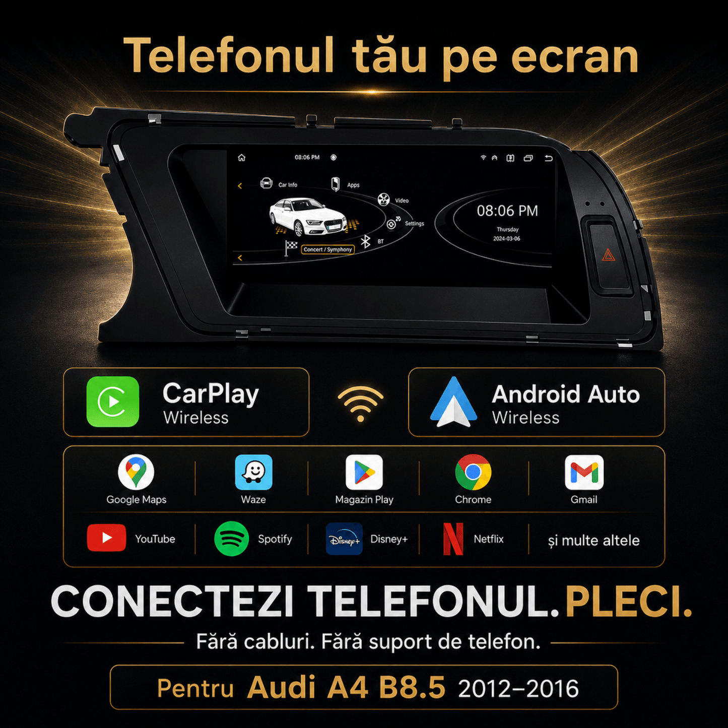 Navigatie_Android_Audi_A4_B8.5_CarPlay_Android_Auto_Wireless_8GB_RAM_Multimedia