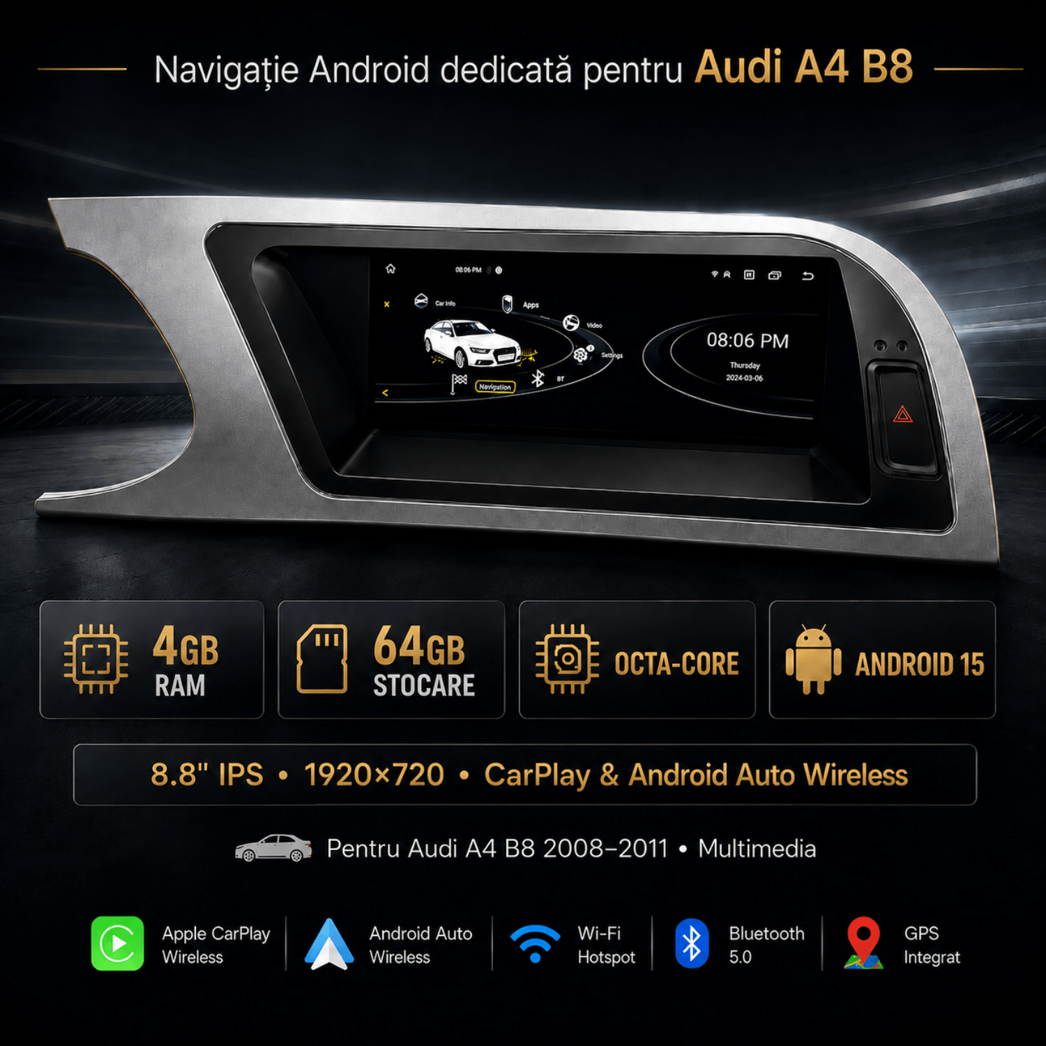 Navigatie_Android_Audi_A4_B8_CarPlay_Android_Auto_Wireless_4GB_RAM_Multimedia