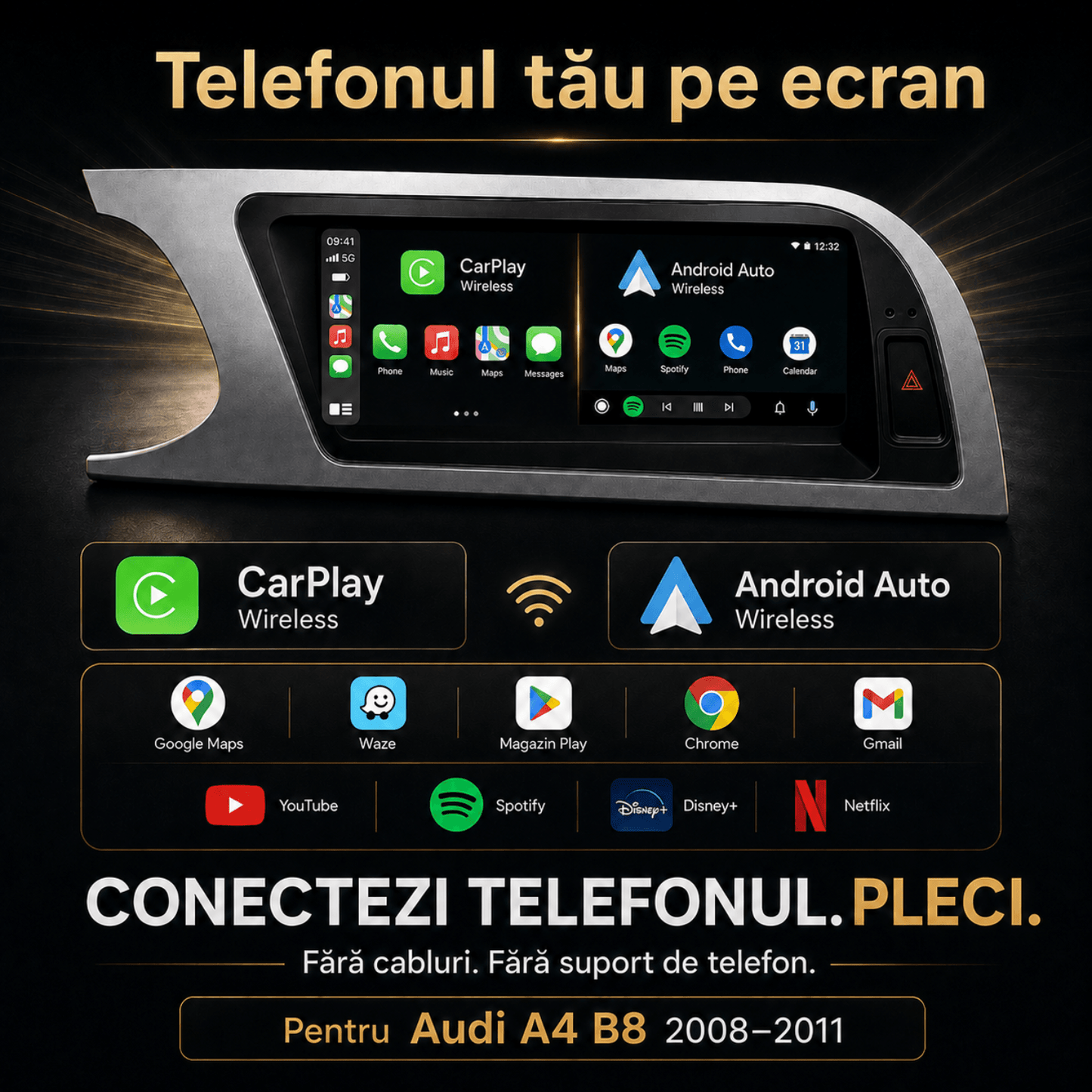 Navigatie_Android_Audi_A4_B8_CarPlay_Android_Auto_Wireless_4GB_RAM_Multimedia