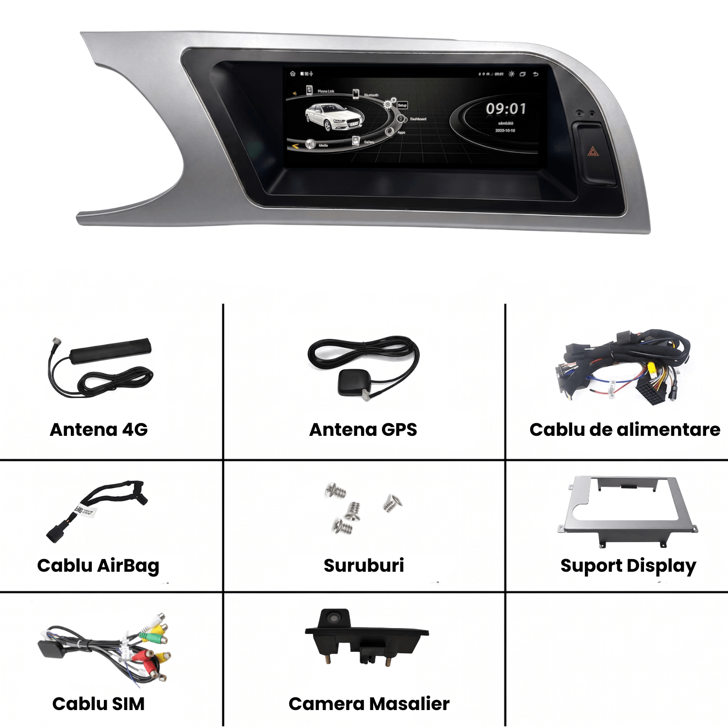 Navigatie Android Audi A4 B8, CarPlay & Android Auto Wireless, 4GB RAM, Multimedia