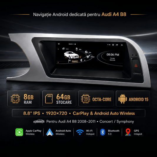 Navigatie_Android_Audi_A4_B8_CarPlay_Android_Auto_Wireless_8GB_RAM_Concert_Symphony