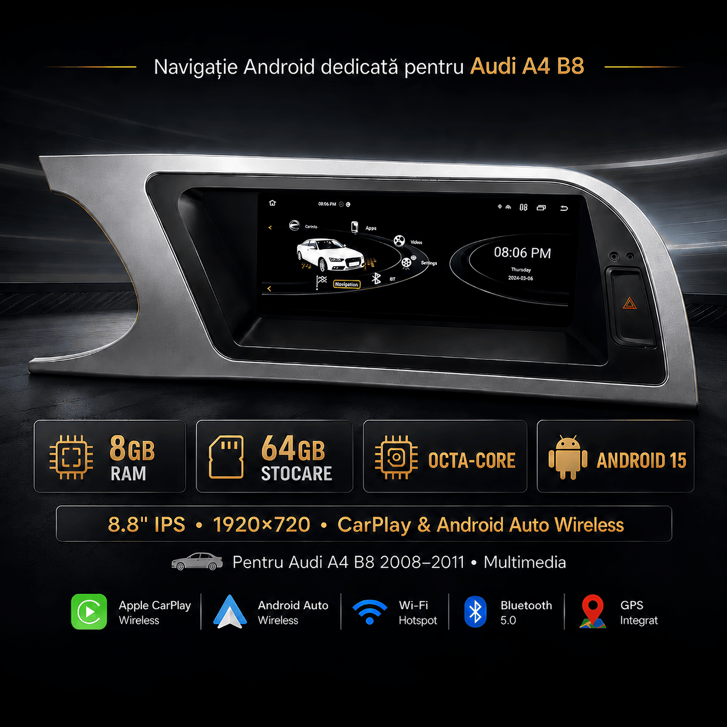 Navigatie_Android_Audi_A4_B8_CarPlay_Android_Auto_Wireless_8GB_RAM_Multimedia
