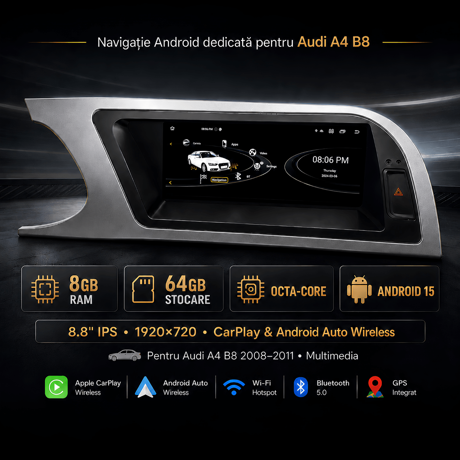 Navigatie_Android_Audi_A4_B8_CarPlay_Android_Auto_Wireless_8GB_RAM_Multimedia