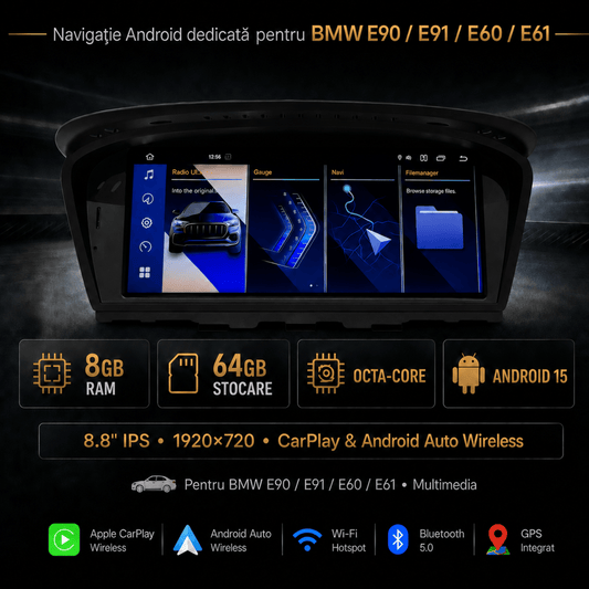 Navigatie_Android_BMW_E90_E91_E60_E61_CarPlay_Android_Auto_Wireless_8GB_RAM_Sistem_CIC