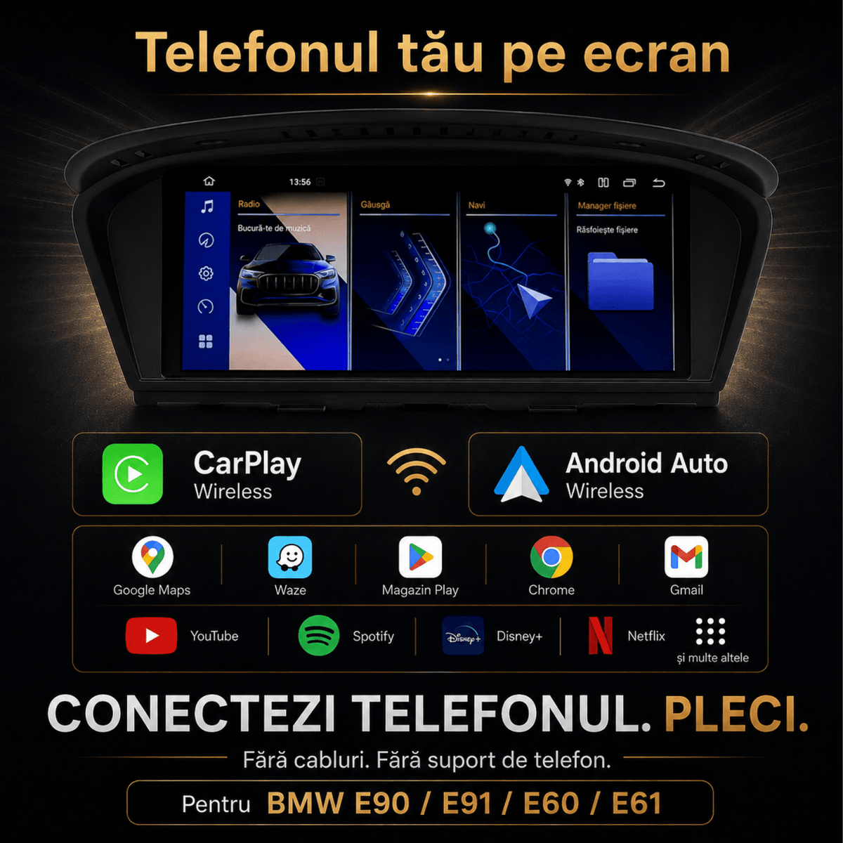 Navigatie_Android_BMW_E90_E91_E60_E61_CarPlay_Android_Auto_Wireless_8GB_RAM_Sistem_CIC