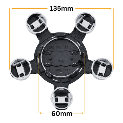 Set 4 Capace Jante Audi – 135mm, Negru, Tip Stea