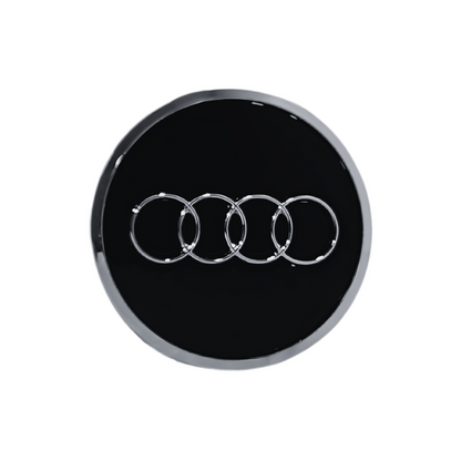 Set 4 Capace Jante Audi – 61mm, Negru cu Ramă Argintie
