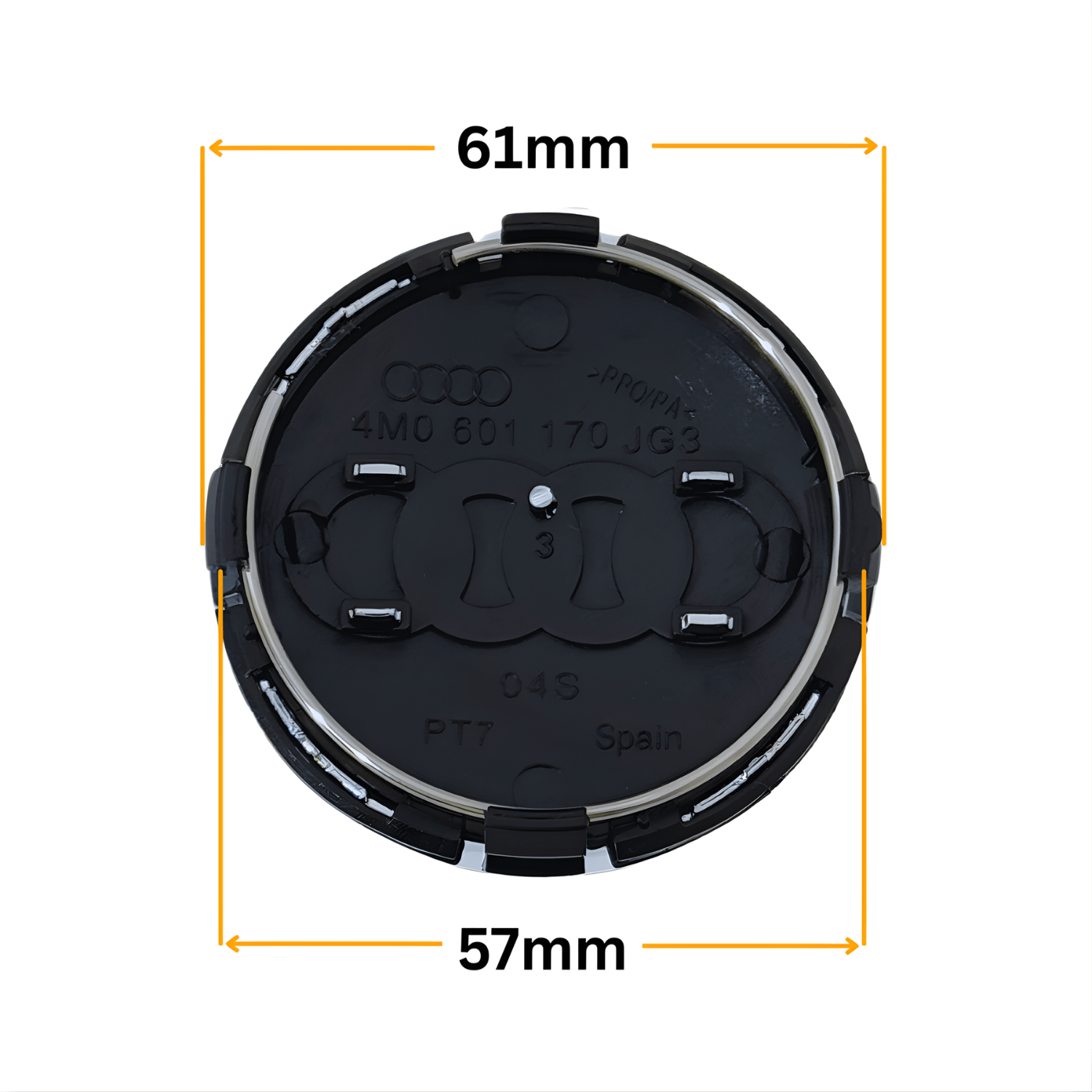 Set 4 Capace Jante Audi – 61mm, Negru cu Ramă Argintie