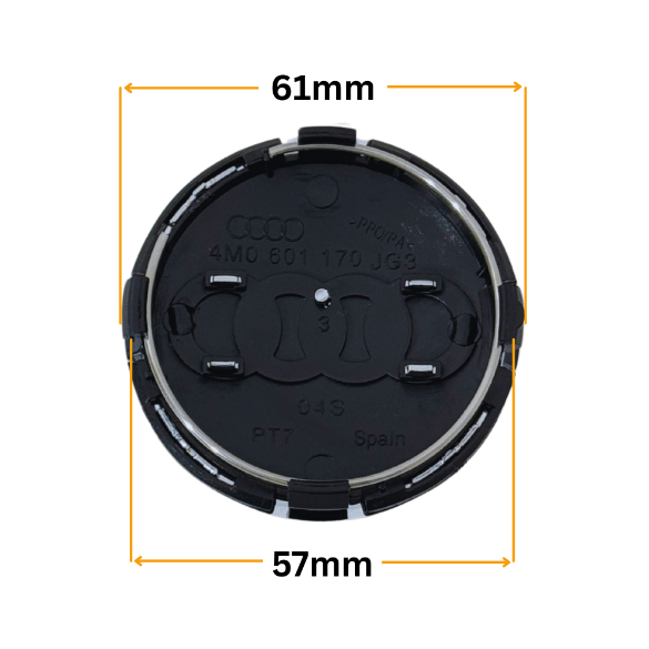 Set 4 Capace Jante Audi – 61mm, Negru cu Ramă Argintie