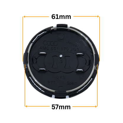 Set 4 Capace Jante Audi – 61mm, Negru cu Ramă Argintie