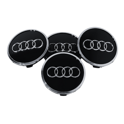 Set 4 Capace Jante Audi – 61mm, Negru cu Ramă Argintie