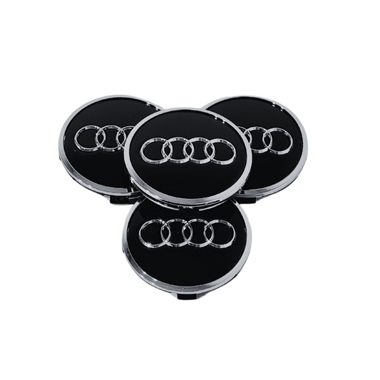 Set 4 Capace Jante Audi – 61mm, Negru cu Ramă Argintie