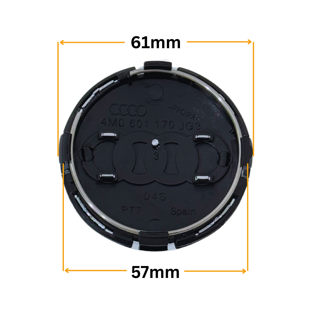 Set 4 Capace Jante Audi – 61mm, Negru cu Ramă Argintie