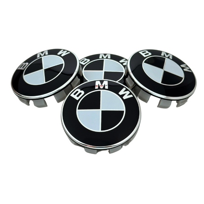 Set 4 Capace Jante BMW – 68mm, Negru cu Alb