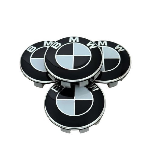 Set 4 Capace Jante BMW – 68mm, Negru cu Alb