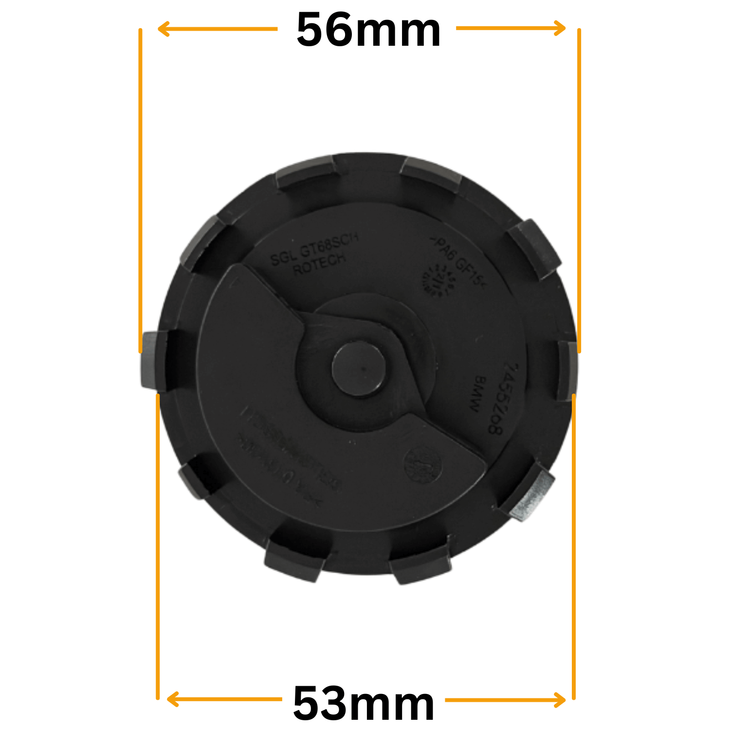 Set 4 Capace Jante BMW Rotative – 56mm, Negru cu Alb