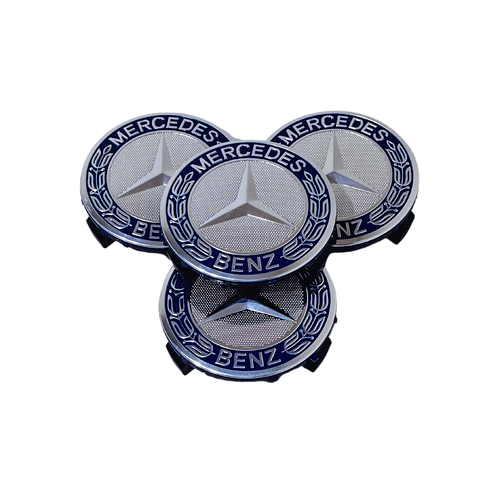 Set 4 Capace Jante Mercedes – 75mm, Albastru cu Argintiu