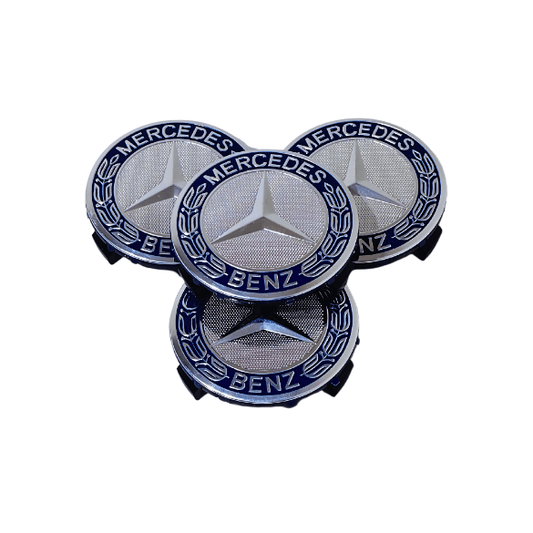 Set 4 Capace Jante Mercedes – 75mm, Albastru cu Argintiu