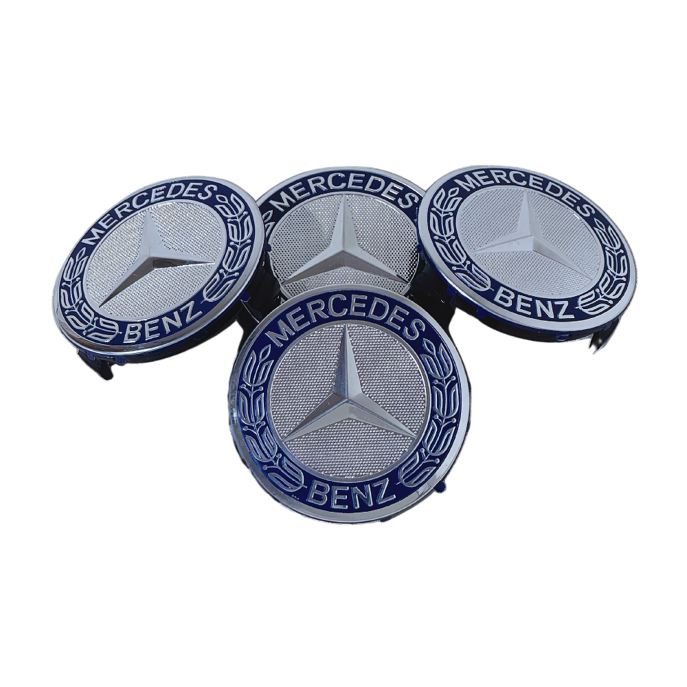 Set 4 Capace Jante Mercedes – 75mm, Albastru cu Argintiu