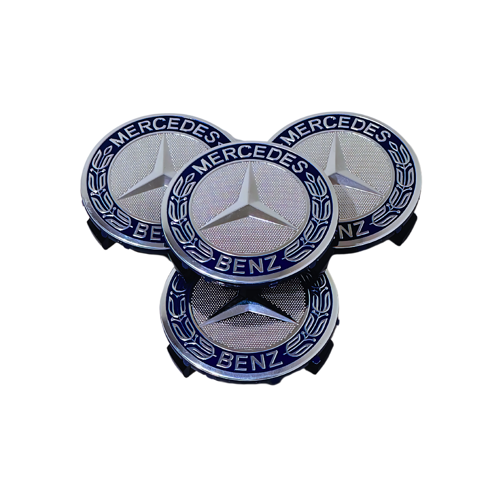 Set 4 Capace Jante Mercedes – 75mm, Albastru cu Argintiu