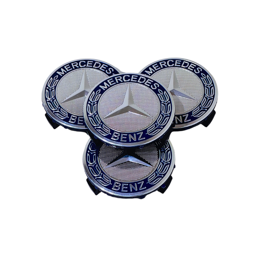 Set 4 Capace Jante Mercedes – 75mm, Albastru cu Argintiu
