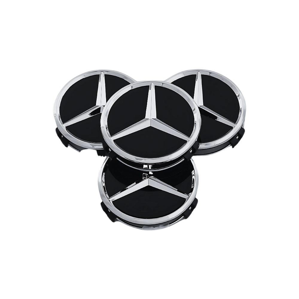 Set 4 Capace Jante Mercedes – 75mm, Negru