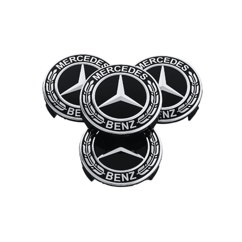 Set 4 Capace Jante Mercedes – 75mm, Negru cu Argintiu
