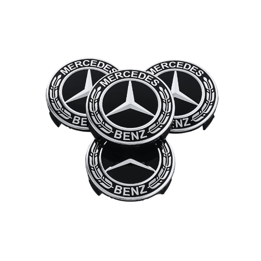 Set 4 Capace Jante Mercedes – 75mm, Negru cu Argintiu
