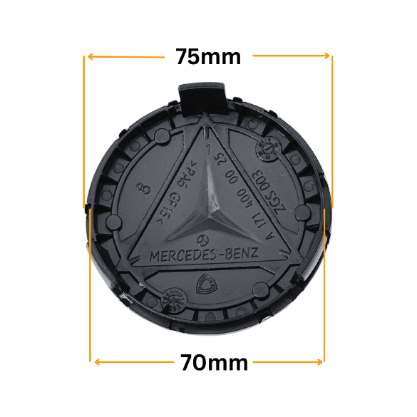 Set 4 Capace Jante Mercedes – 75mm, Negru cu Argintiu
