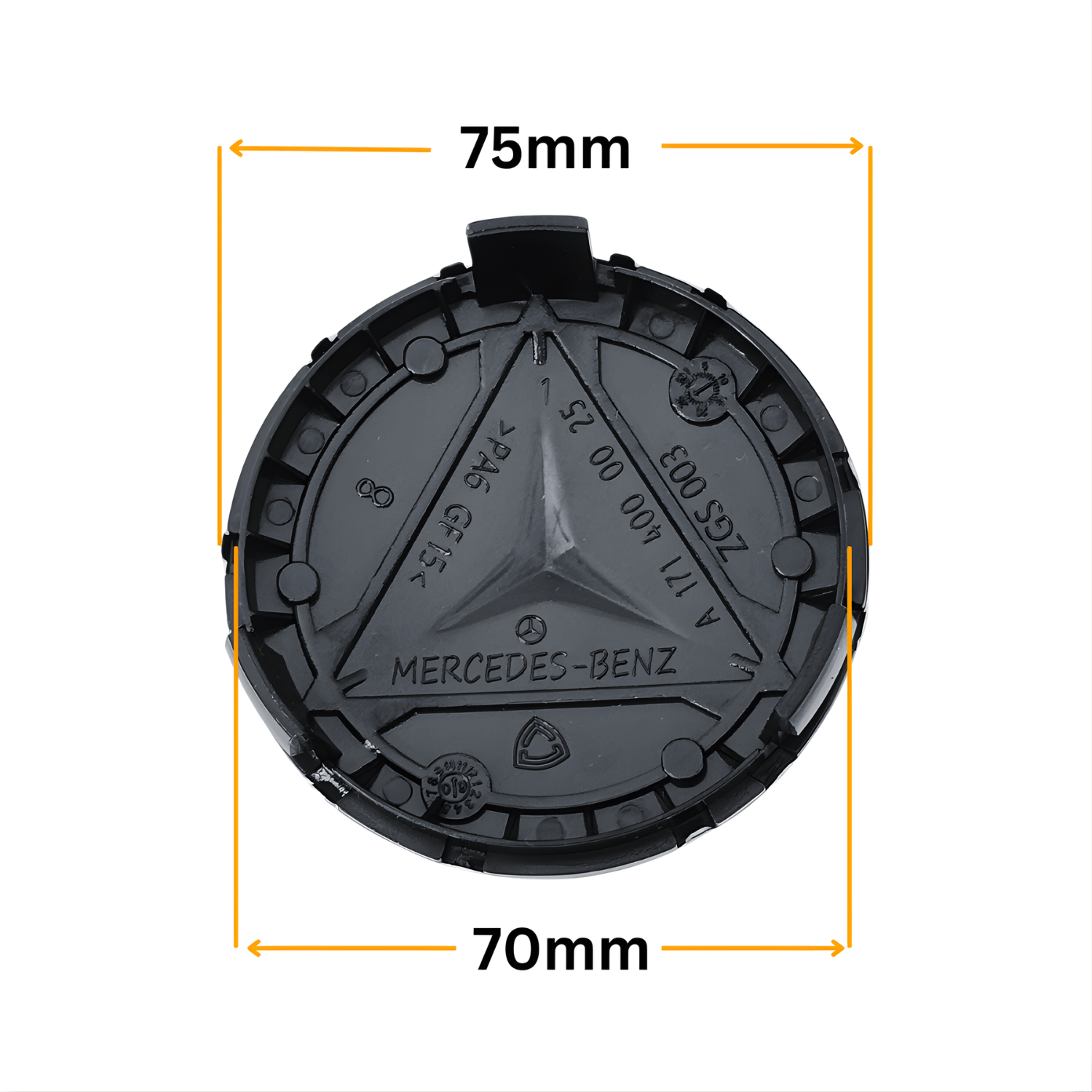 Set 4 Capace Jante Mercedes – 75mm, Negru cu Argintiu