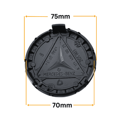 Set 4 Capace Jante Mercedes – 75mm, Negru cu Argintiu