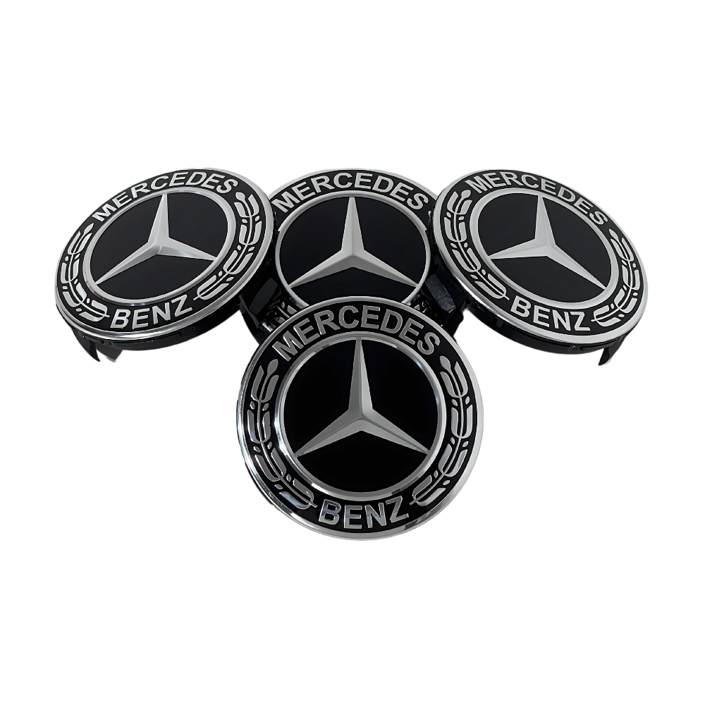 Set 4 Capace Jante Mercedes – 75mm, Negru cu Argintiu