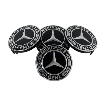 Set 4 Capace Jante Mercedes – 75mm, Negru cu Argintiu