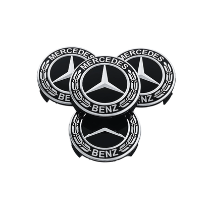 Set 4 Capace Jante Mercedes – 75mm, Negru cu Argintiu