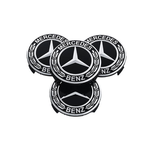 Set 4 Capace Jante Mercedes – 75mm, Negru cu Argintiu