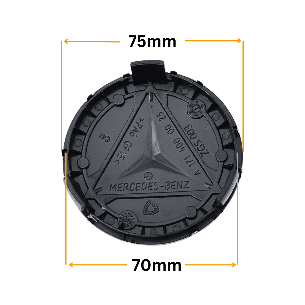 Set 4 Capace Jante Mercedes – 75mm, Negru cu Argintiu