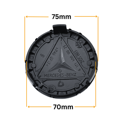Set 4 Capace Jante Mercedes – 75mm, Negru cu Argintiu