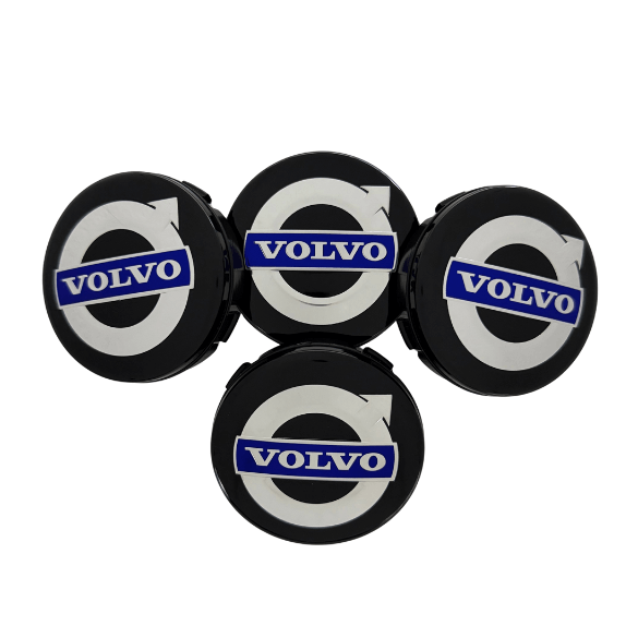 Set 4 Capace Jante Volvo – 64mm, Negru cu Albastru