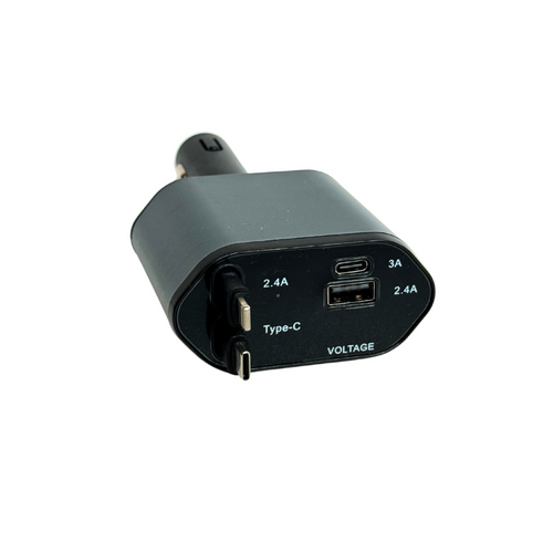 Încărcător Auto Fast Charge 20W – USB-C & Lightning, Cablu Telescopic, Display